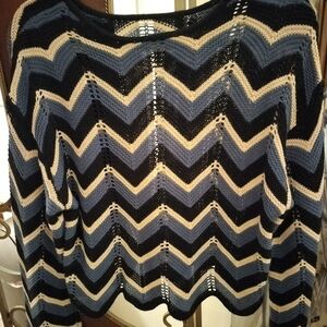 Chevron Patterned Sweater - Blue and Cream